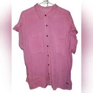 Marc New York Andrew Mark Pink Rayon Short Sleeve Button-up Blouse